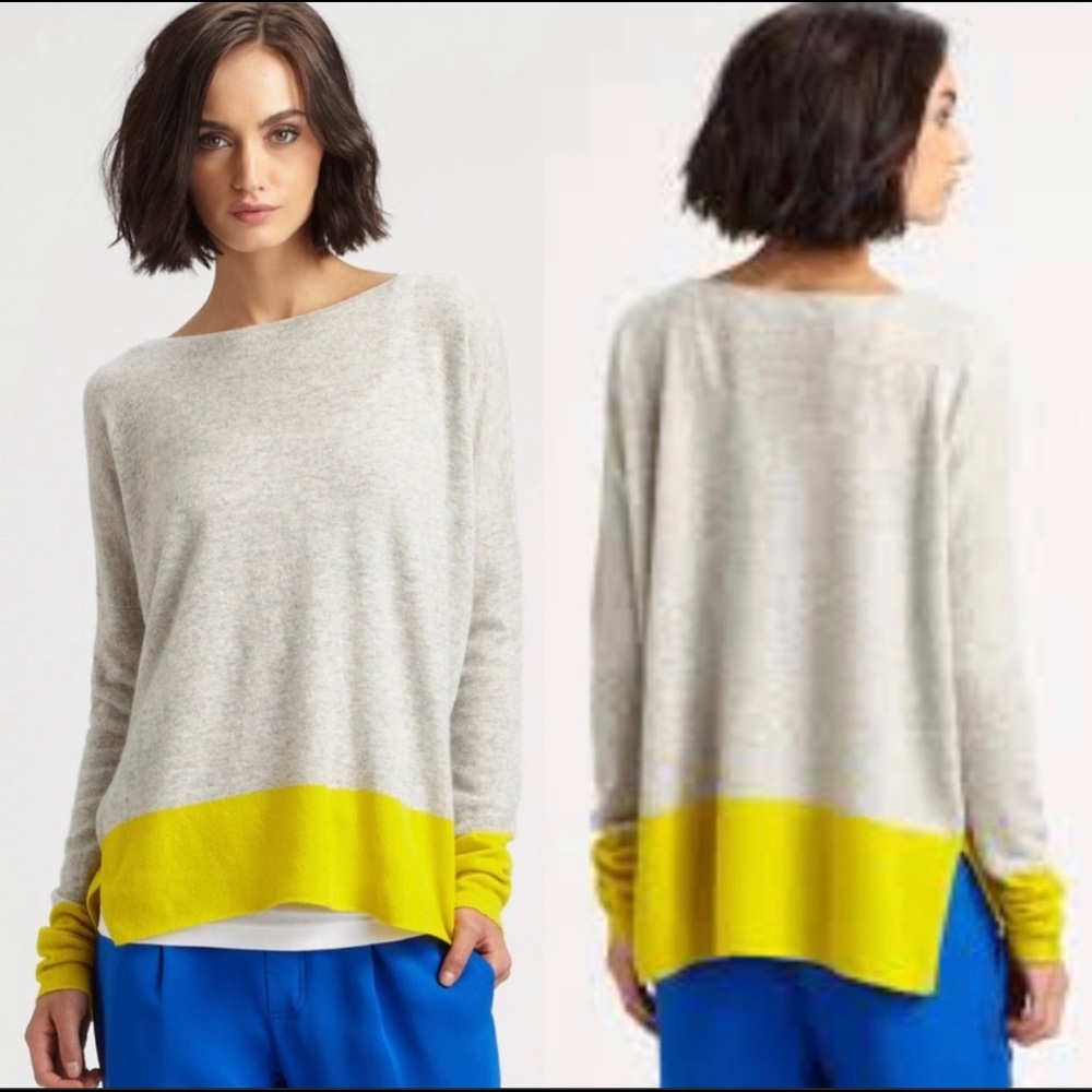 Vince Gray and Yellow Crew Neck Sweater